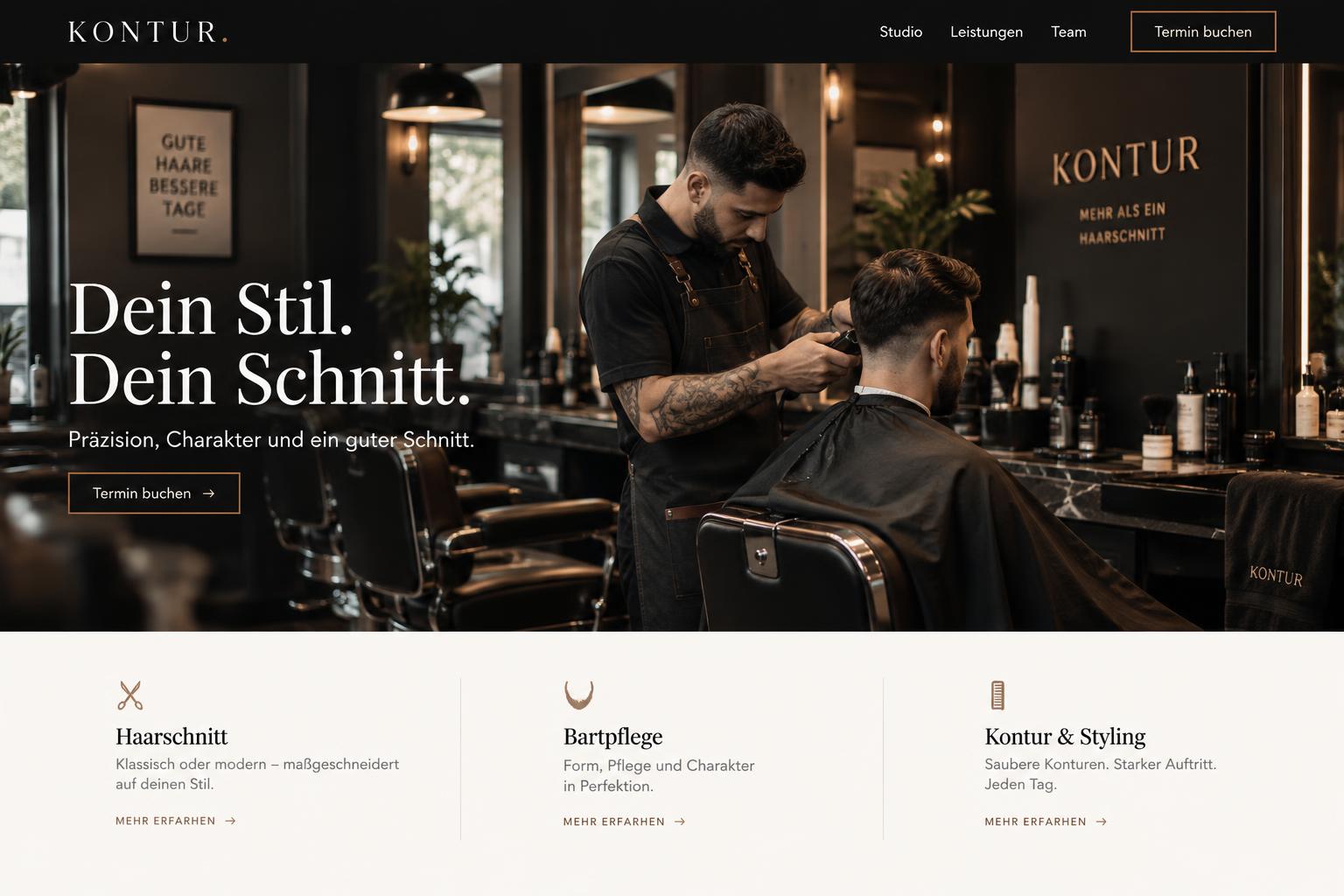 Fiktiver Website-Konzeptvorschlag für Barbershop: KONTUR
