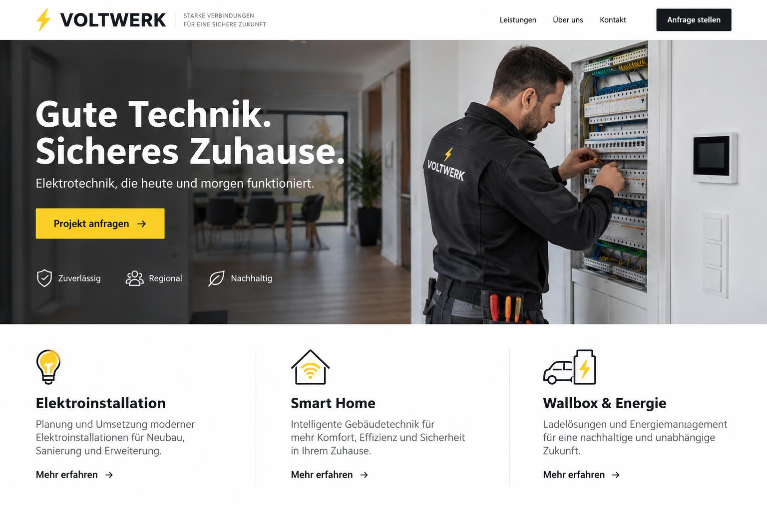 Fiktiver Website-Konzeptvorschlag für Elektriker: VOLTWERK