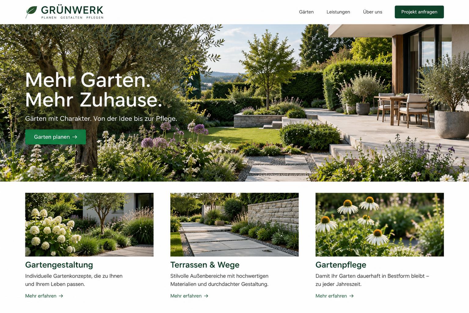 Fiktiver Website-Konzeptvorschlag für Gartenbau: GRÜNWERK